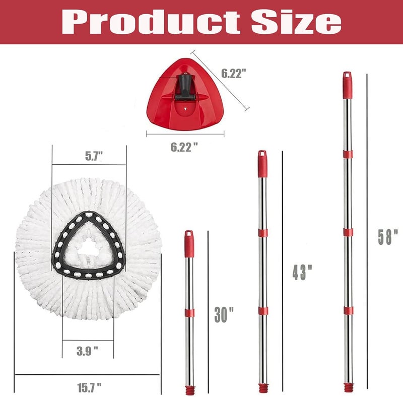 Qulable O-Cedar Spin Mop Replacement Head Set with Base and 30" to 58" Handle, Combo Set Includes 4 Pack Mop Refills - Image 3